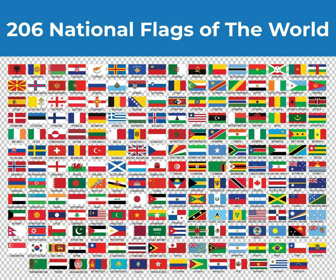 206 National Flags of The World With Names vector