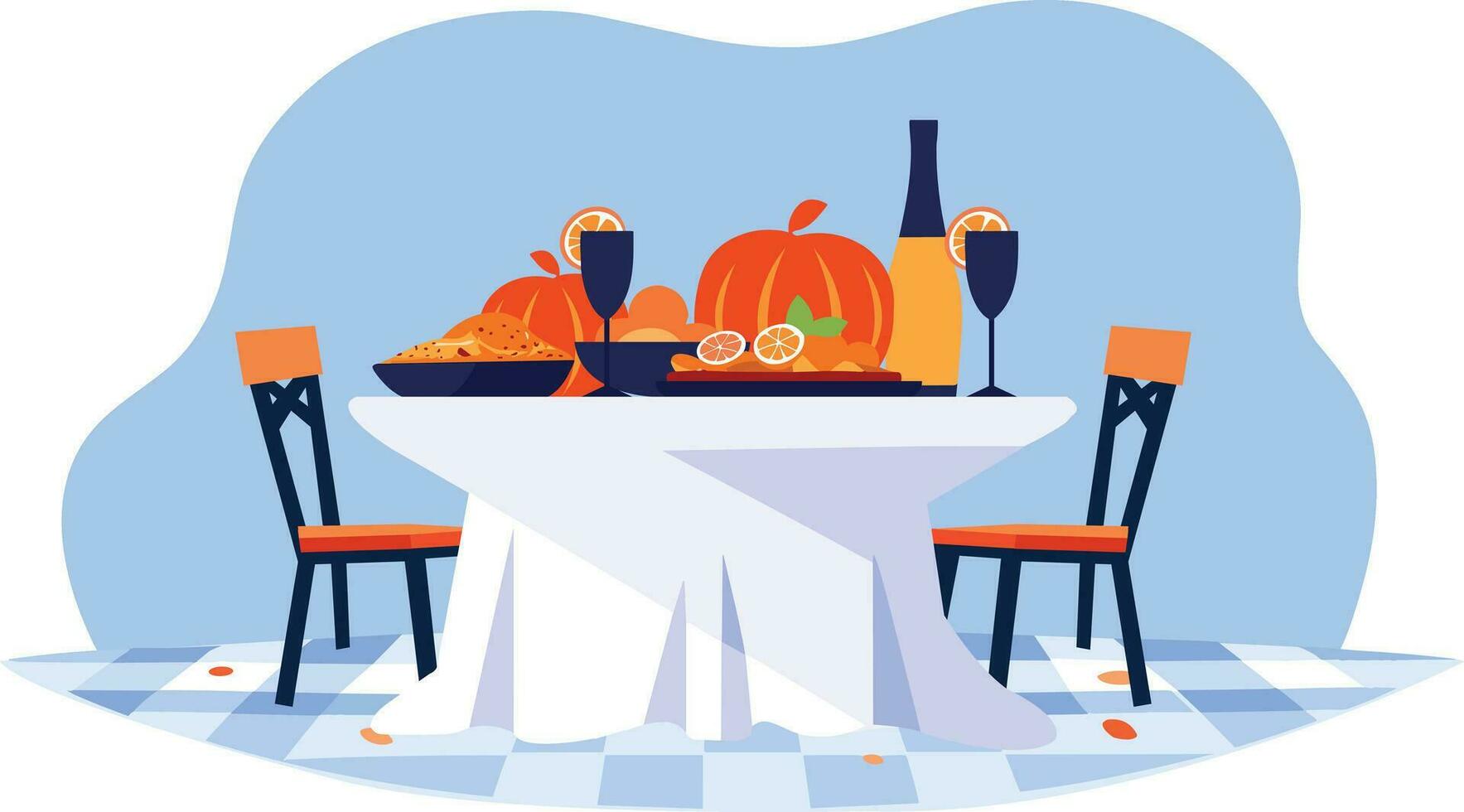 Hand Drawn Food table in the Autumn concept in flat style vector