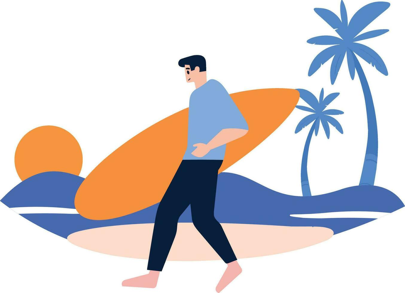 mano dibujado turista adolescente caracteres son jugando tablas de surf a el mar en plano estilo vector