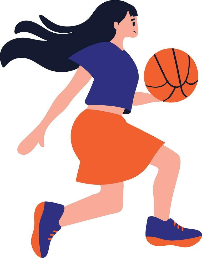 Hand Drawn Basketball player character playing basketball in flat style vector