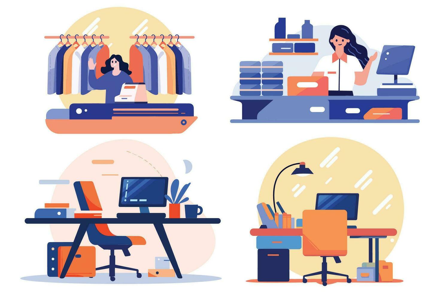 Hand Drawn Bedroom and office furniture in flat style vector