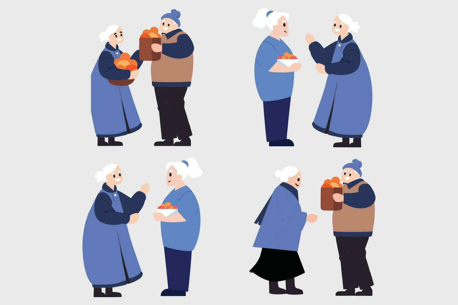 Hand Drawn Elderly people talking in front of the house in flat style vector