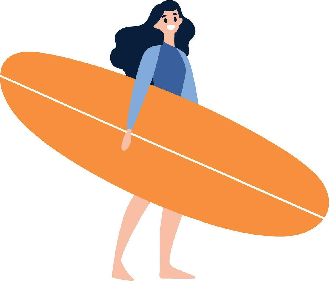 mano dibujado turista adolescente caracteres son jugando tablas de surf a el mar en plano estilo vector