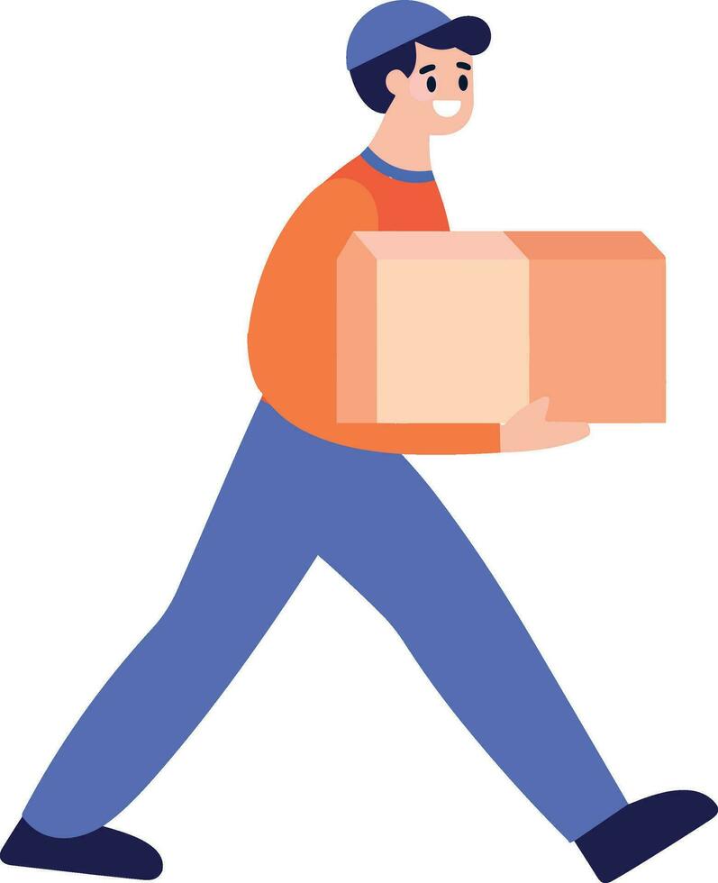 Hand Drawn a delivery man is delivering a package to a customer in flat style vector