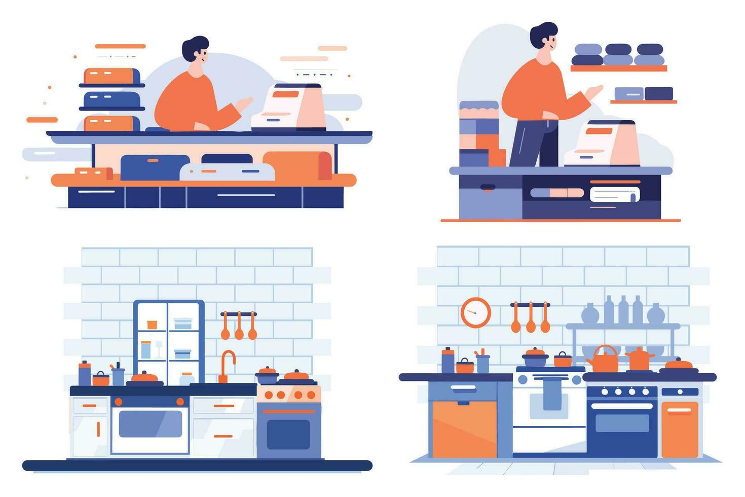 Hand Drawn Kitchen and shop in flat style vector