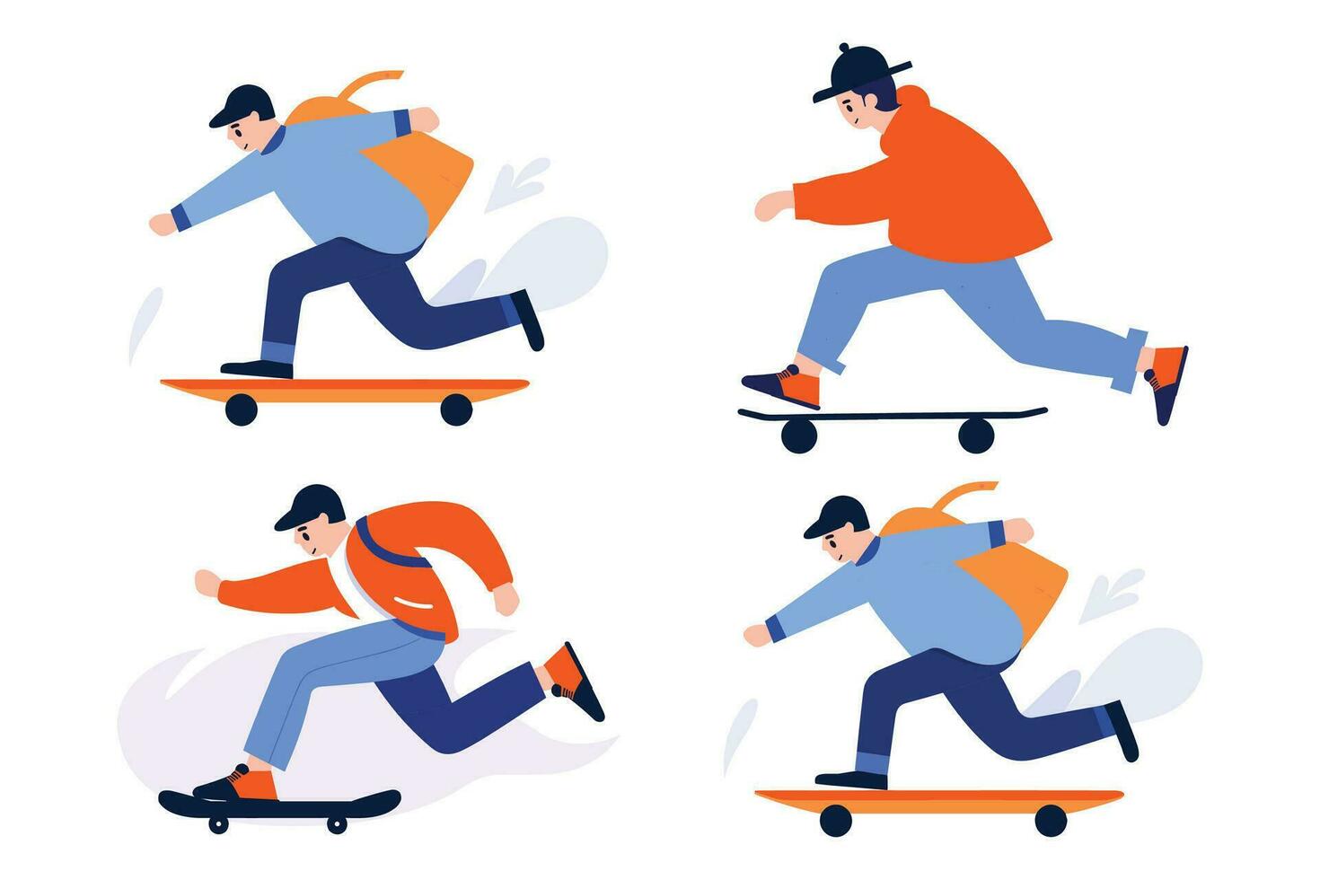 Hand Drawn Teenage characters playing skateboards in flat style vector