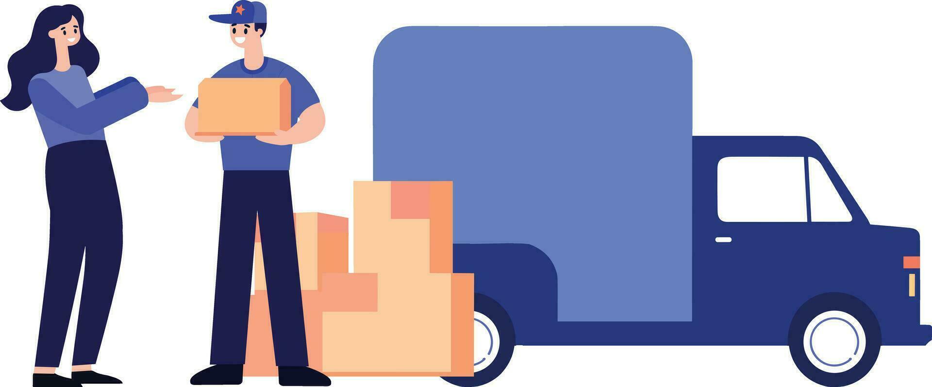 Hand Drawn Delivery man with delivery truck in flat style vector