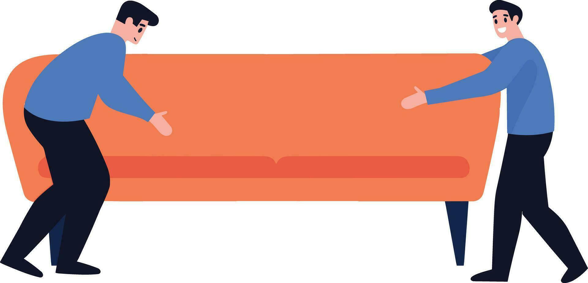 Hand Drawn A porter is moving a sofa for a customer in flat style vector