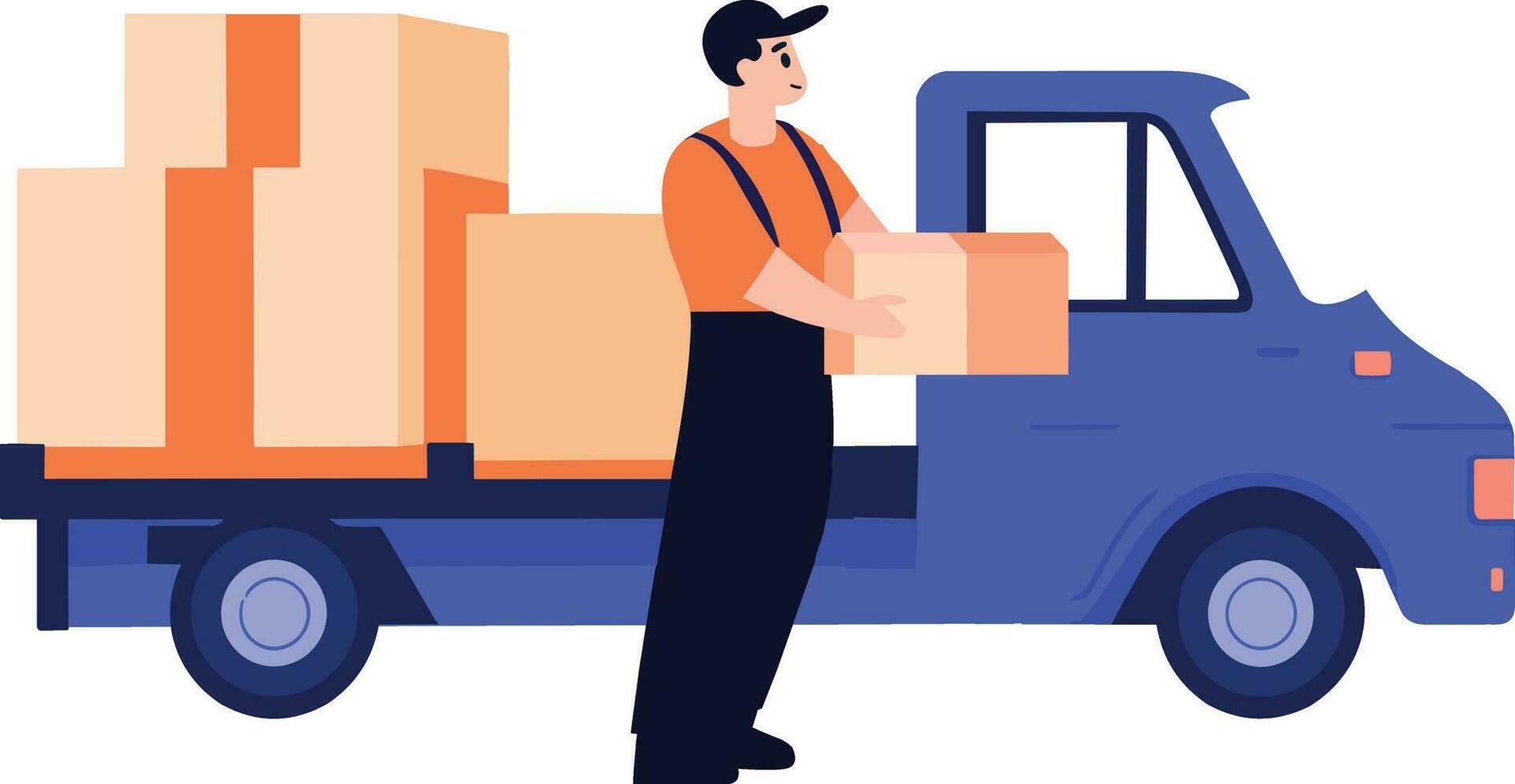 Hand Drawn Delivery man with delivery truck in flat style vector