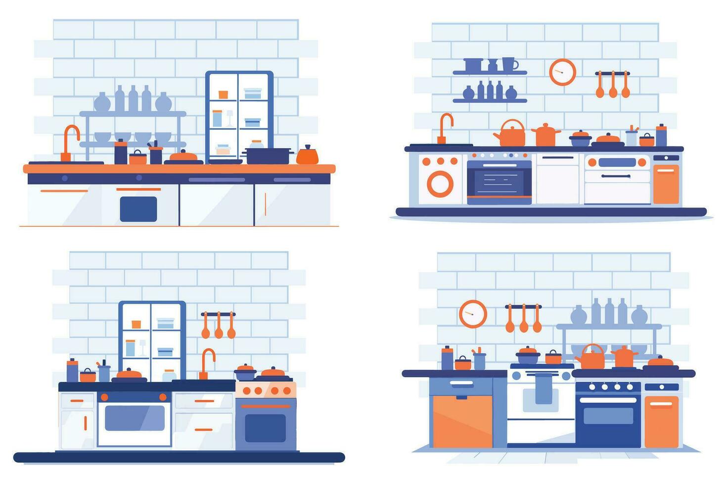 Hand Drawn Kitchen in minimalist style in flat style vector