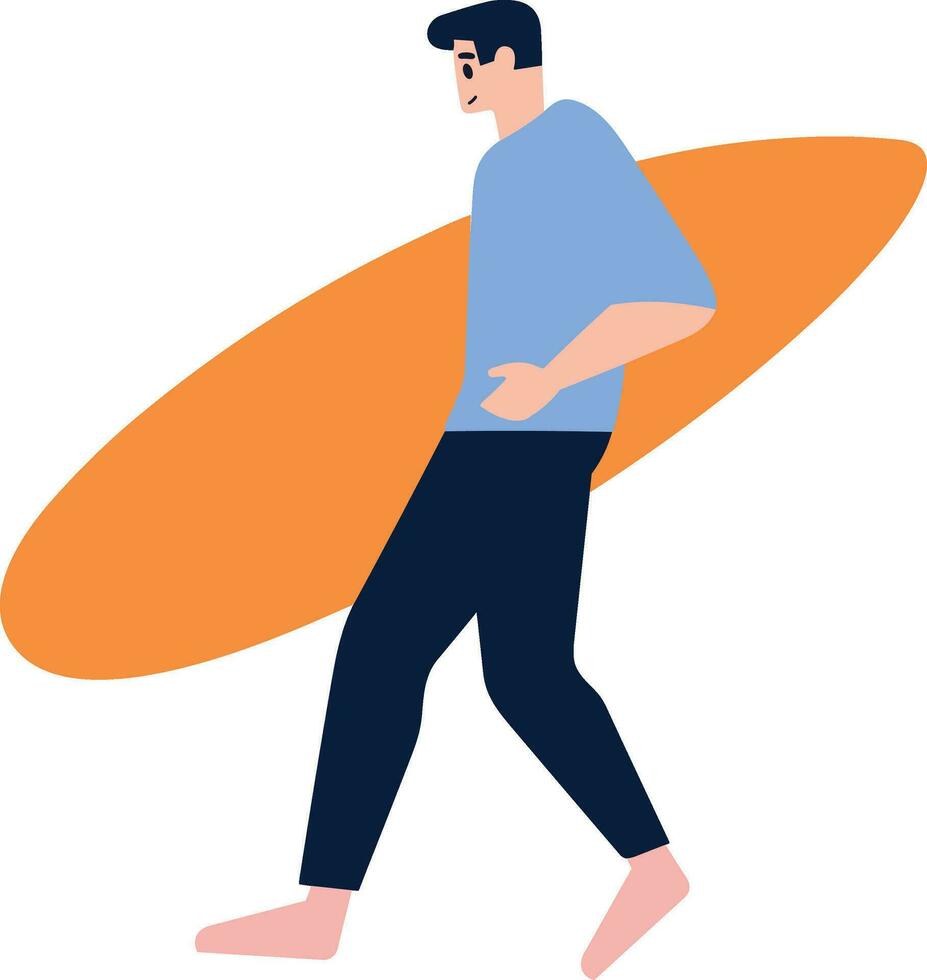 Hand Drawn Tourist teen characters are playing surfboards at the sea in flat style vector