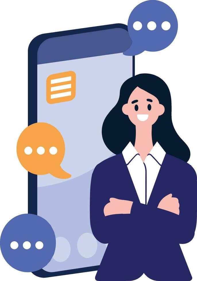 Hand Drawn Business woman with smartphone in online business concept in flat style vector