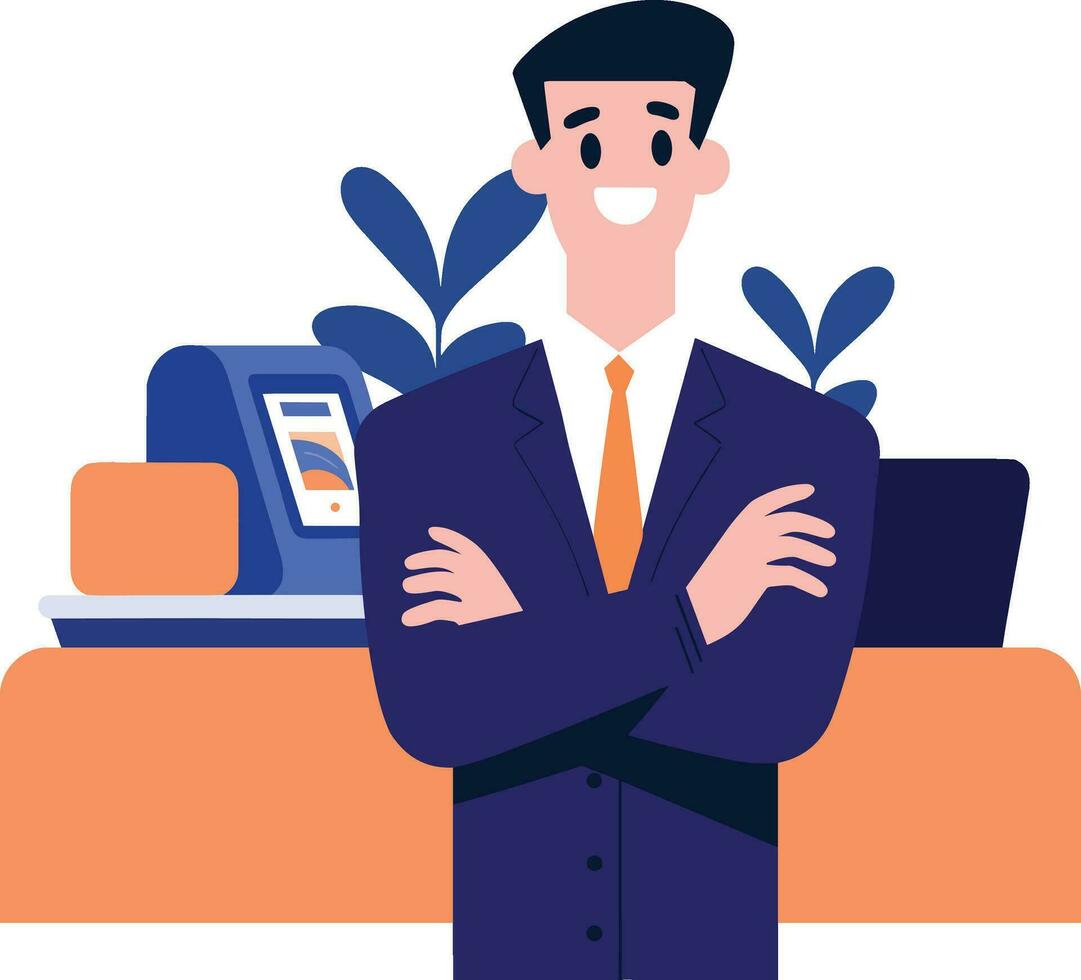 Hand Drawn Businessman or office worker character with laptop in flat style vector