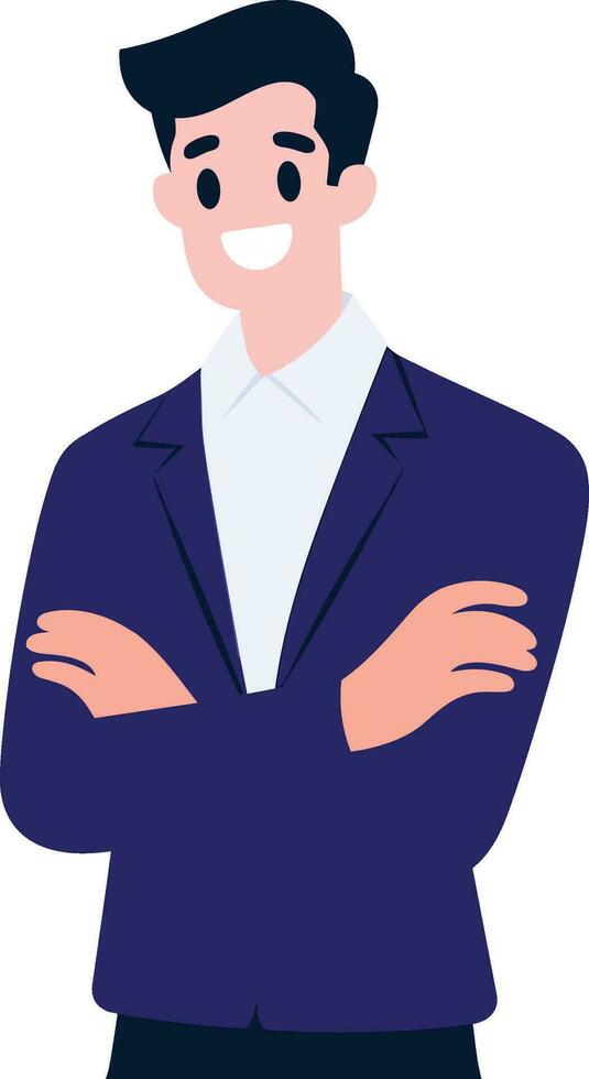 Hand Drawn happy businessman character show confidence in flat style vector