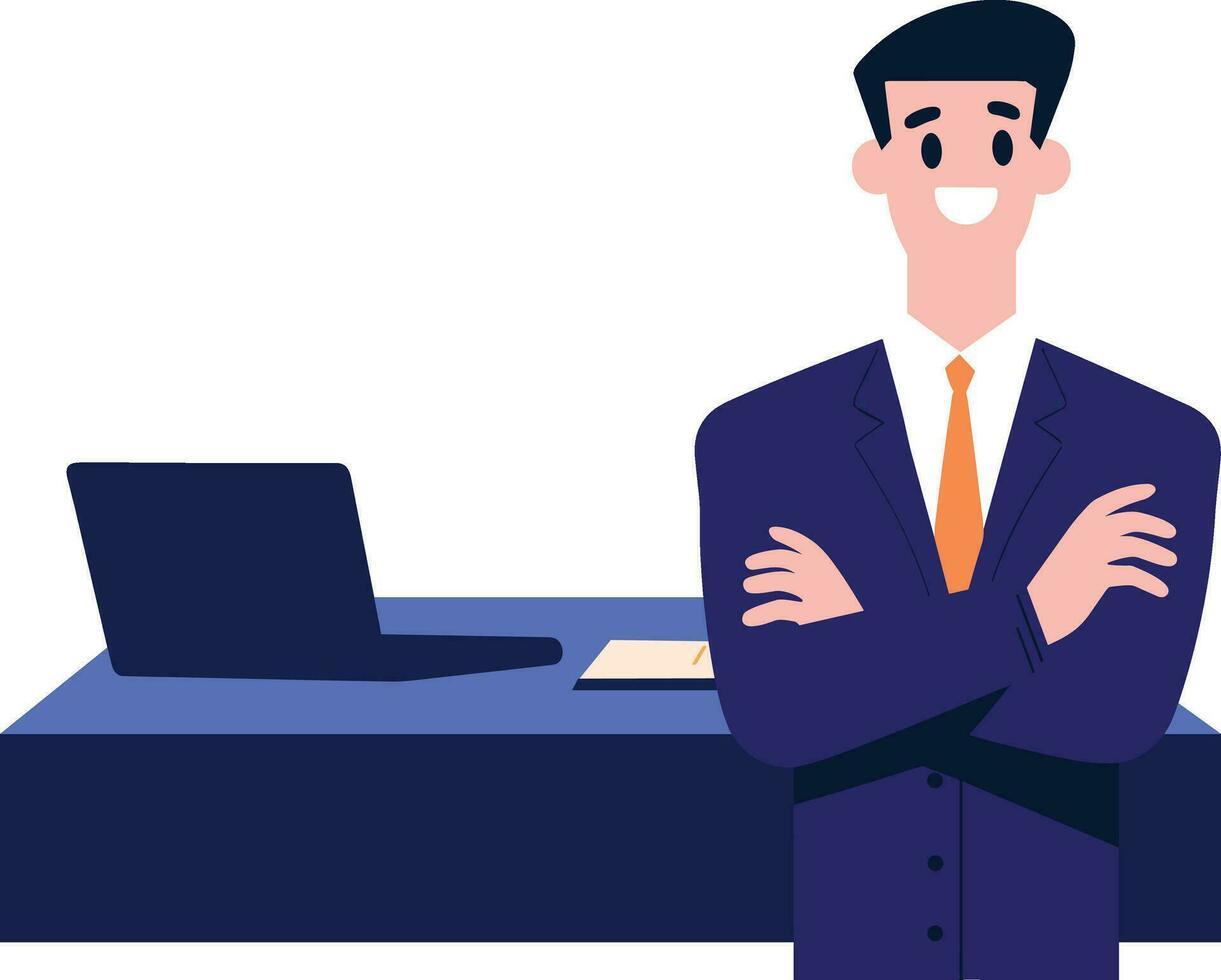 Hand Drawn Businessman or office worker character with laptop in flat style vector