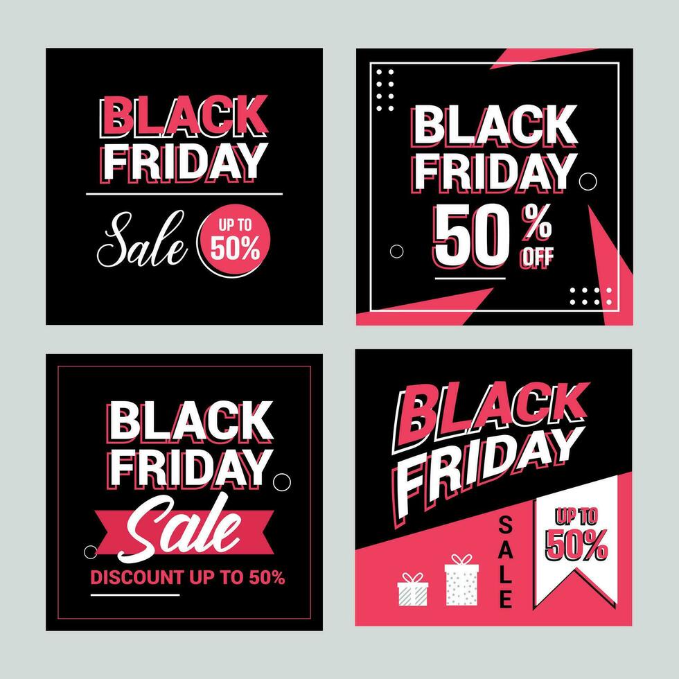 flat black friday instagram posts collection, Instagram post, sale social media banner template with black background vector