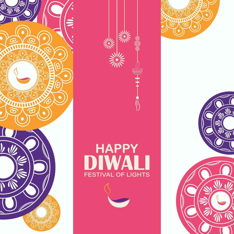 Happy Diwali, festival of lights, Paper Graphic of Indian Rangoli, golden lights, colorful decorative background, Blue magenta background vector