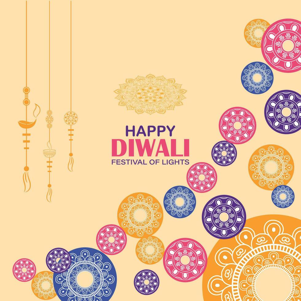 Happy Diwali, festival of lights, Paper Graphic of Indian Rangoli, golden lights, colorful decorative background, Blue magenta background vector