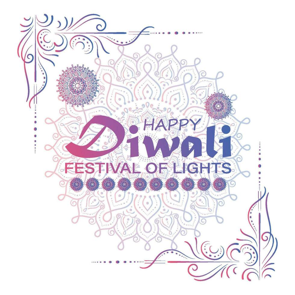 Happy Diwali, festival of lights, Paper Graphic of Indian Rangoli, golden lights, colorful decorative background, Blue magenta background vector