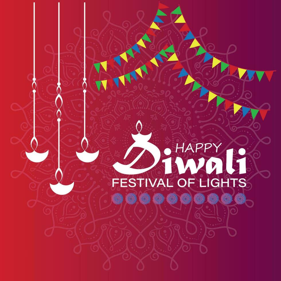 Happy Diwali, festival of lights, Paper Graphic of Indian Rangoli, golden lights, colorful decorative background, Blue magenta background vector