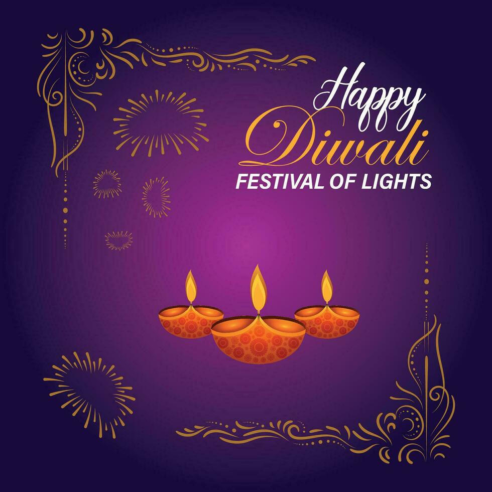 Happy Diwali, festival of lights, Paper Graphic of Indian Rangoli, golden lights, colorful decorative background, Blue magenta background vector
