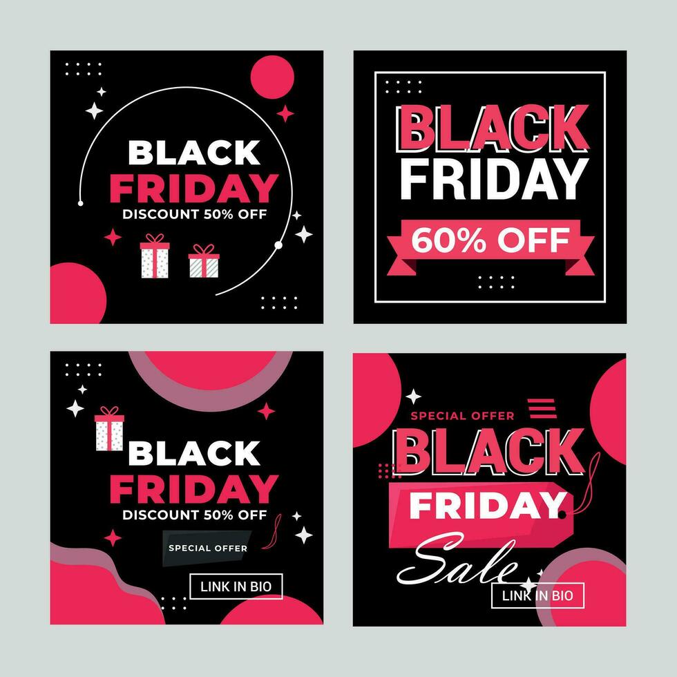 flat black friday instagram posts collection, Instagram post, sale social media banner template with black background vector