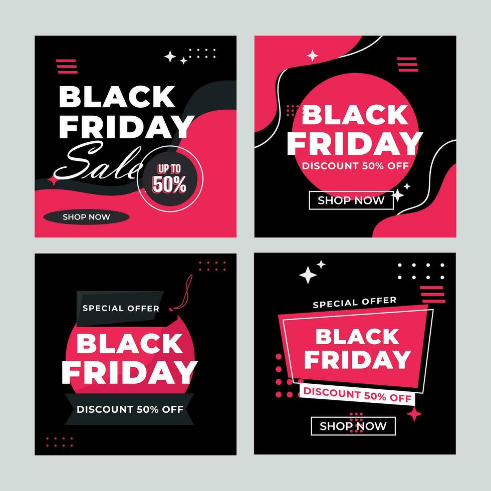 flat black friday instagram posts collection, Instagram post, sale social media banner template with black background vector