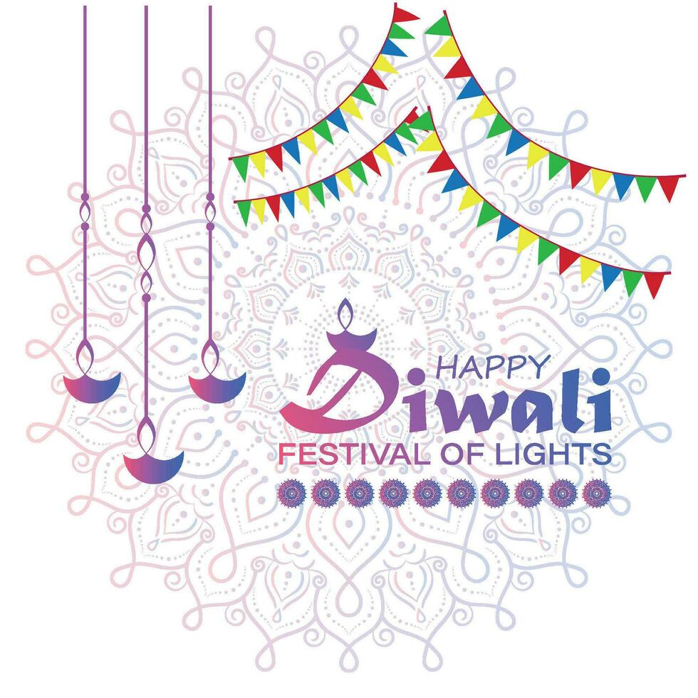 Happy Diwali, festival of lights, Paper Graphic of Indian Rangoli, golden lights, colorful decorative background, Blue magenta background vector