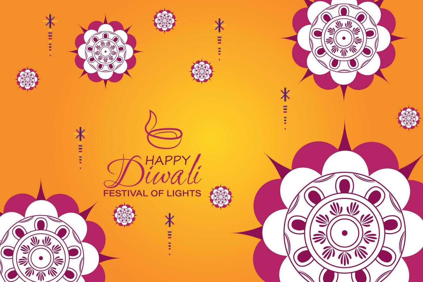 Happy Diwali, festival of lights, Paper Graphic of Indian Rangoli, golden lights, colorful decorative background, Blue magenta background vector