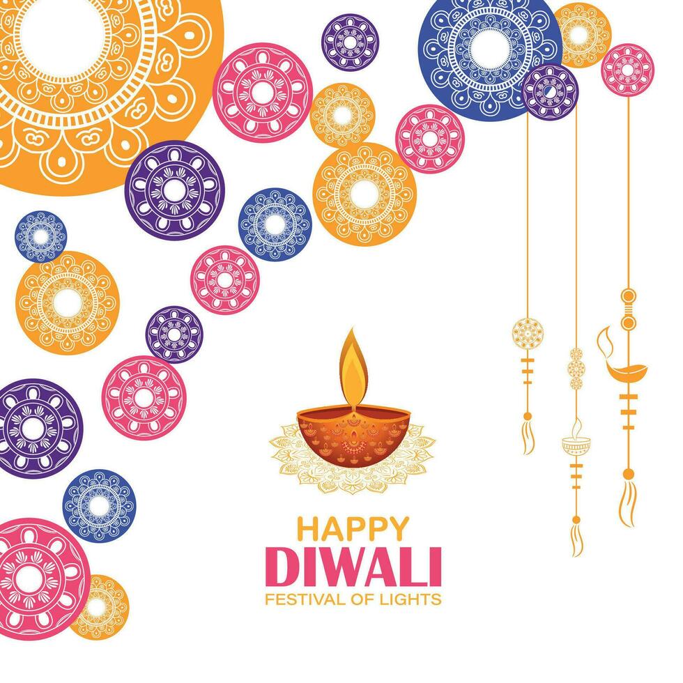 Happy Diwali, festival of lights, Paper Graphic of Indian Rangoli, golden lights, colorful decorative background, Blue magenta background vector