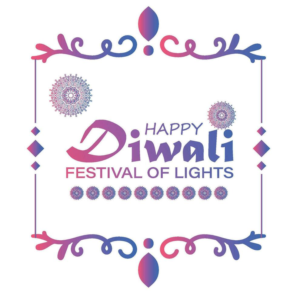 Happy Diwali, festival of lights, Paper Graphic of Indian Rangoli, golden lights, colorful decorative background, Blue magenta background vector