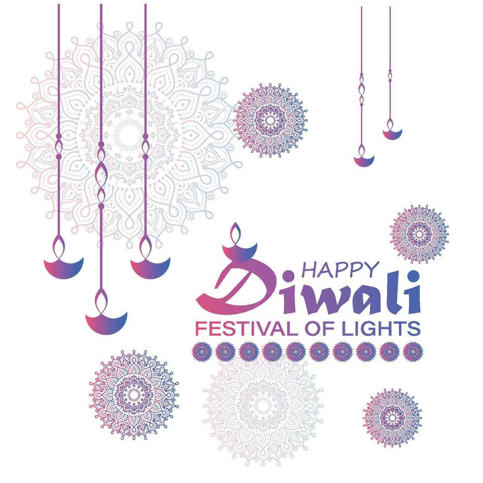 Happy Diwali, festival of lights, Paper Graphic of Indian Rangoli, golden lights, colorful decorative background, Blue magenta background vector