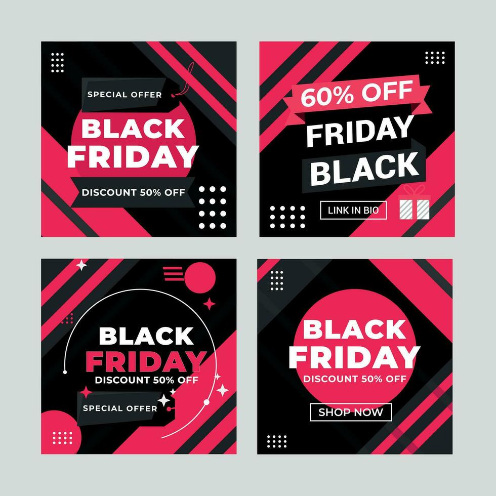 flat black friday instagram posts collection, Instagram post, sale social media banner template with black background vector