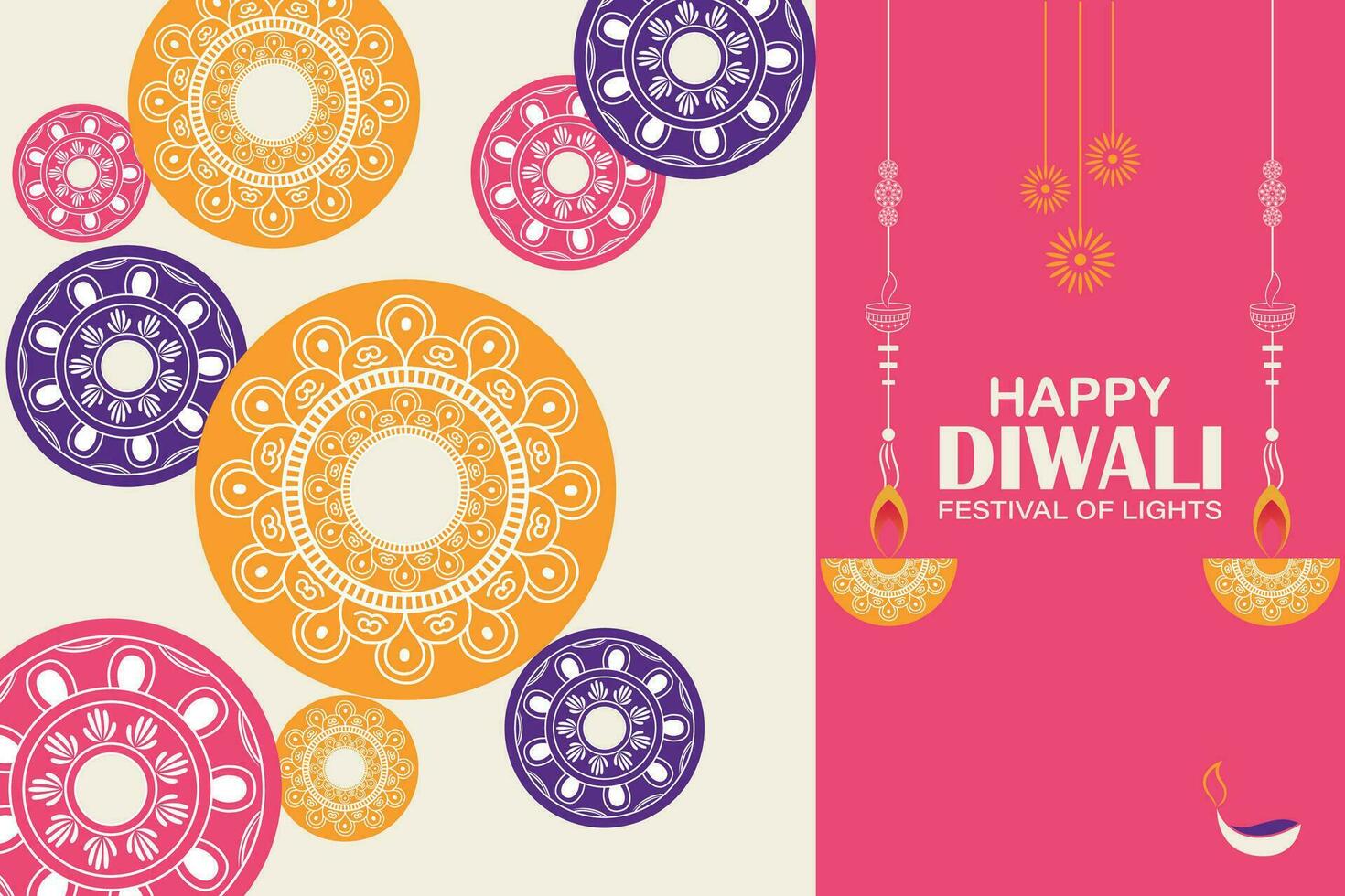 Happy Diwali, festival of lights, Paper Graphic of Indian Rangoli, golden lights, colorful decorative background, Blue magenta background vector