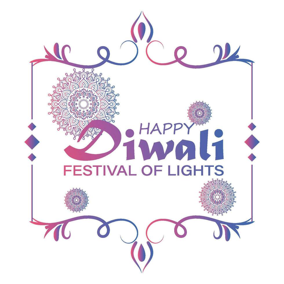 Happy Diwali, festival of lights, Paper Graphic of Indian Rangoli, golden lights, colorful decorative background, Blue magenta background vector