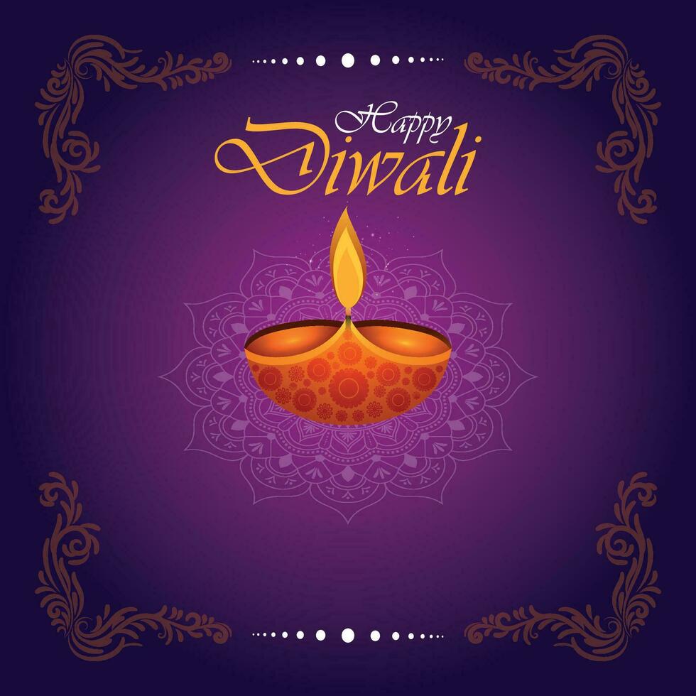 Happy Diwali, festival of lights, Paper Graphic of Indian Rangoli, golden lights, colorful decorative background, Blue magenta background vector