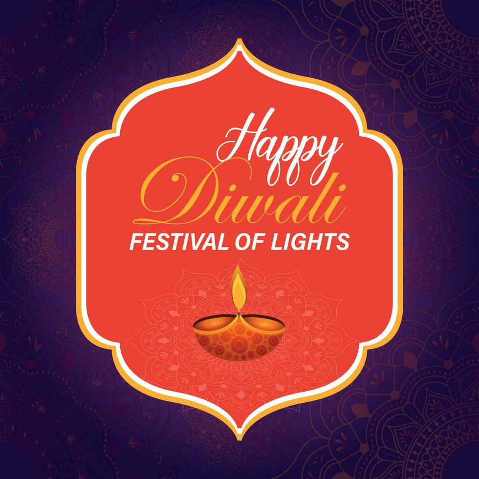 Happy Diwali, festival of lights, Paper Graphic of Indian Rangoli, golden lights, colorful decorative background, Blue magenta background vector