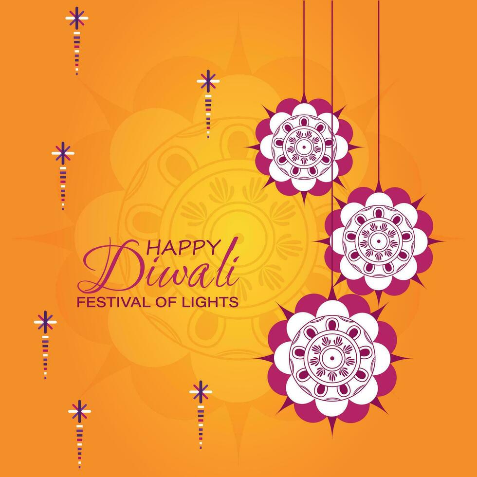 Happy Diwali, festival of lights, Paper Graphic of Indian Rangoli, golden lights, colorful decorative background, Blue magenta background vector