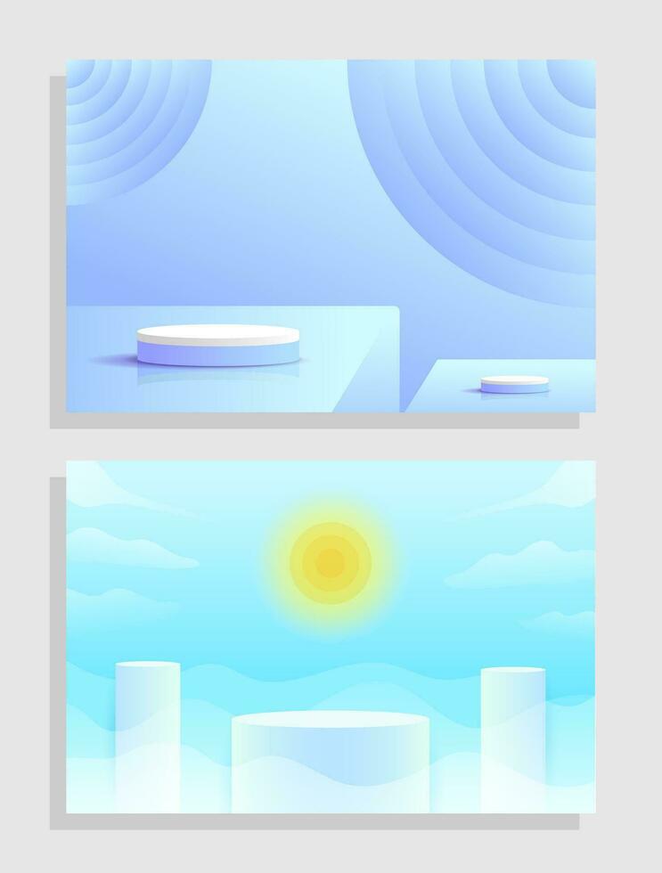 Set purple blue violet 3d object cylinder pedestal podium display gradient color minimal scene vector