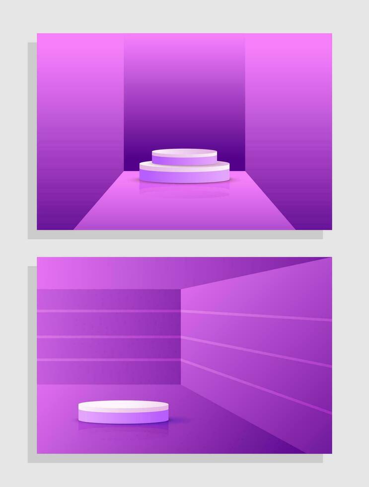 Set purple violet 3d object cylinder pedestal podium display gradient color minimal scene showroom vector