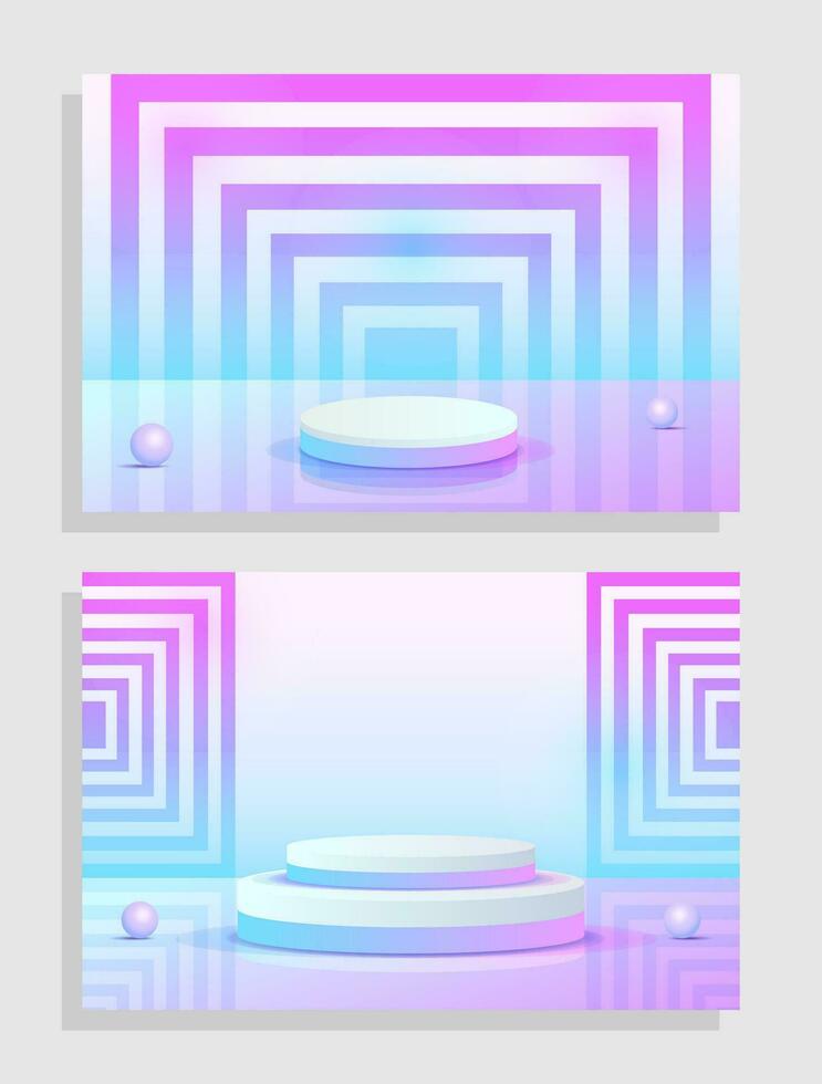 Set purple blue violet 3d object cylinder pedestal podium display gradient color minimal scene vector