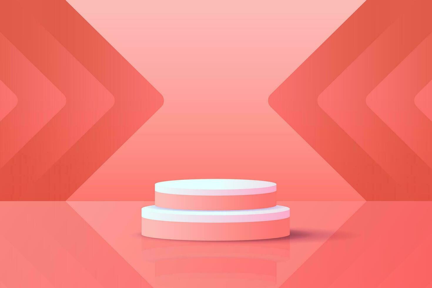 Set red pink love 3d object cylinder pedestal podium display gradient color minimal scene showroom vector