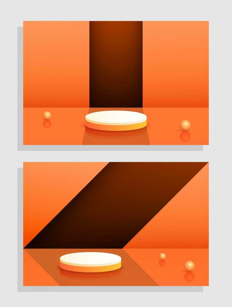 Set orange yellow 3d object cylinder pedestal podium display gradient color minimal scene showroom vector