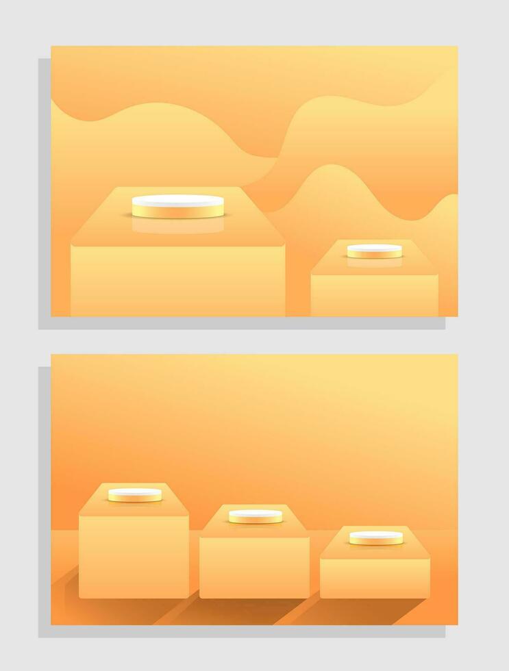 conjunto naranja amarillo 3d objeto cilindro pedestal podio monitor gradiente color mínimo escena sala de exposición vector