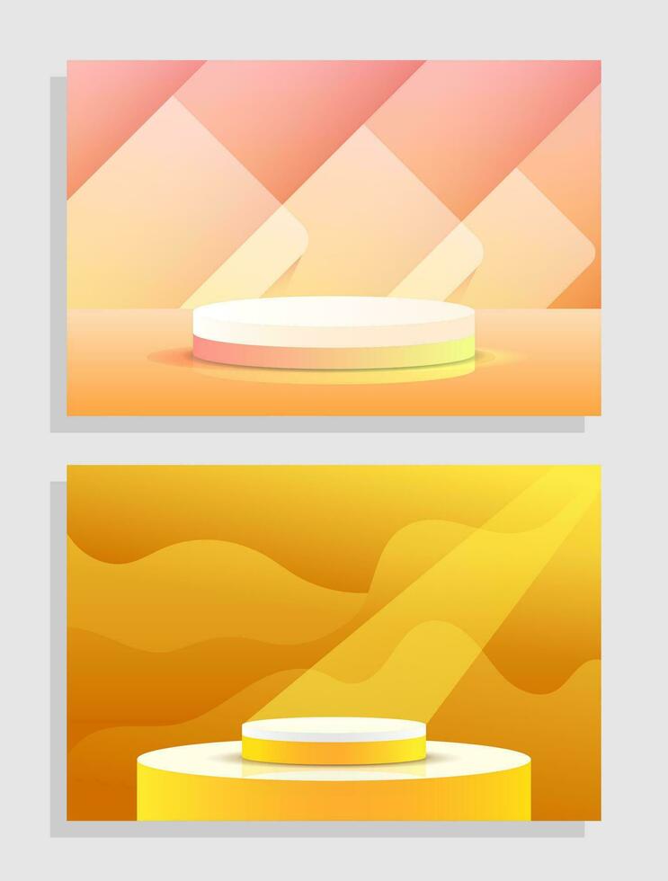 Set orange yellow 3d object cylinder pedestal podium display gradient color minimal scene showroom vector