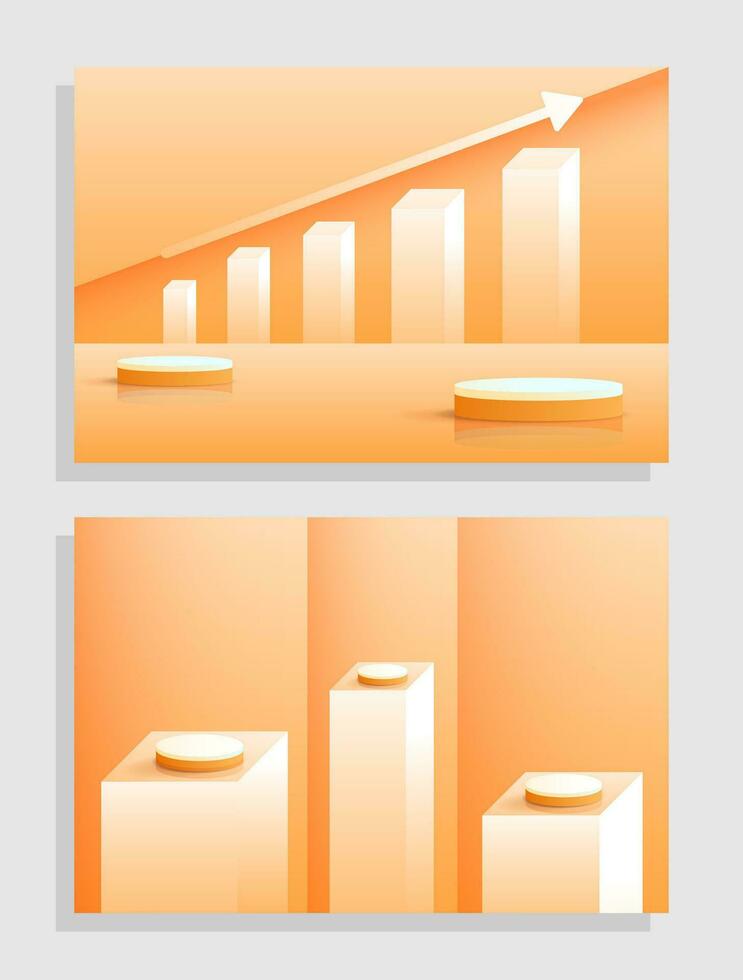 Set orange yellow 3d object cylinder pedestal podium display gradient color minimal scene showroom vector