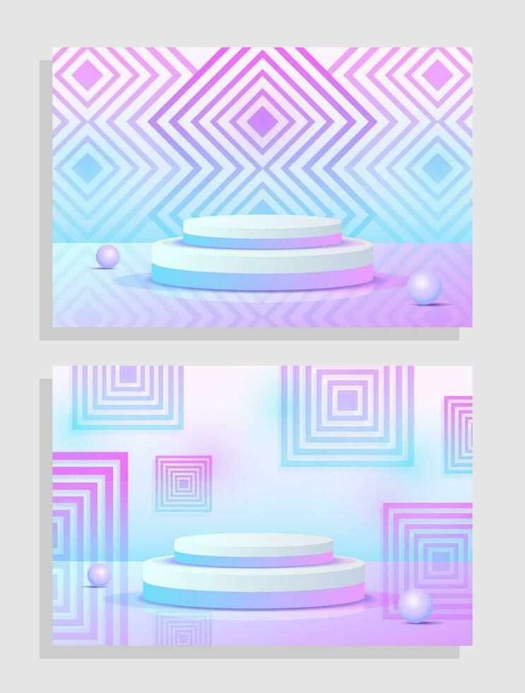 Set purple blue violet 3d object cylinder pedestal podium display gradient color minimal scene vector