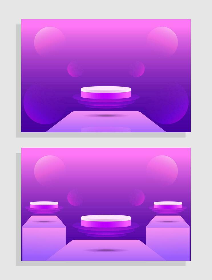 Set purple violet 3d object cylinder pedestal podium display gradient color minimal scene showroom vector