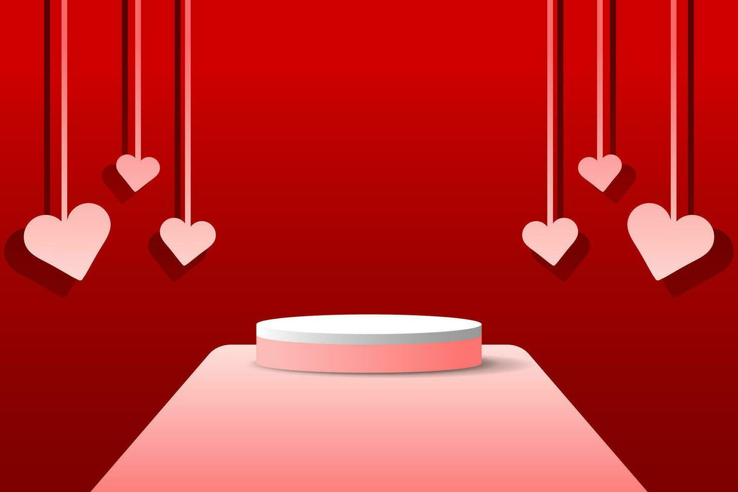 Set red pink love 3d object cylinder pedestal podium display gradient color minimal scene showroom vector