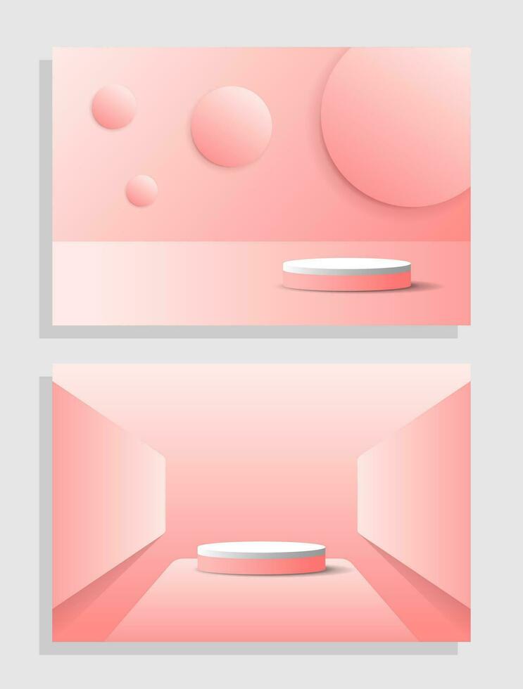 Set red pink love 3d object cylinder pedestal podium display gradient color minimal scene showroom vector